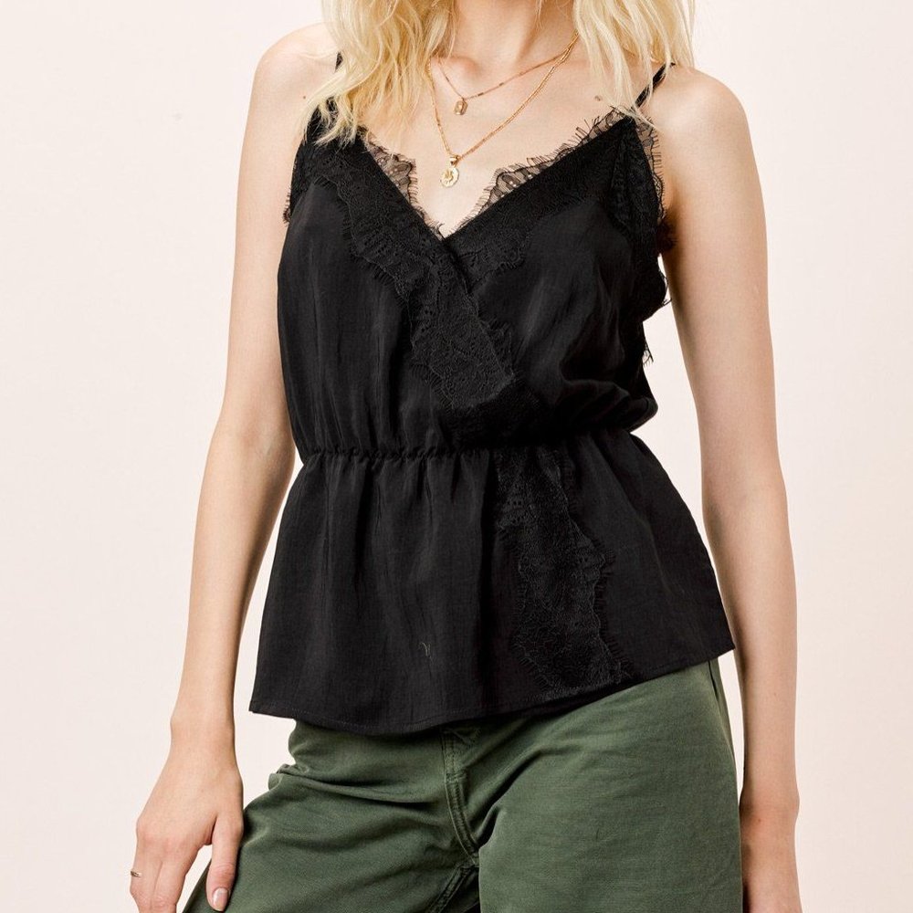 Lovestitch Black Lace Trimmed Surplice Camisole Sz S